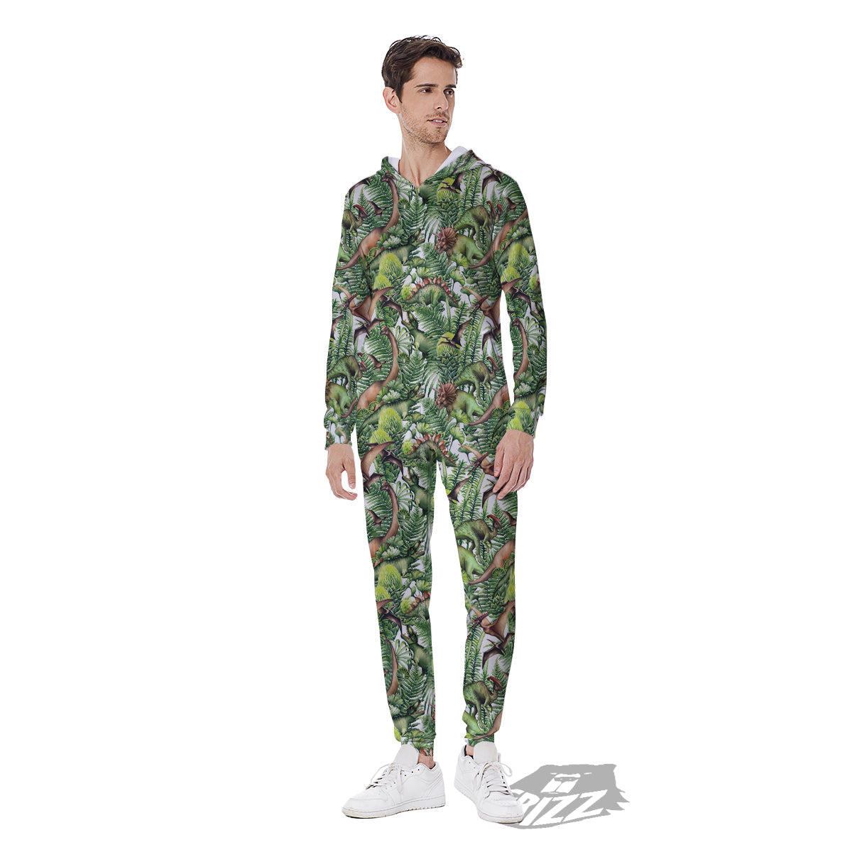 Watercolor Dinosaurs Plants Print Pattern Men's Jumpsuit-grizzshop