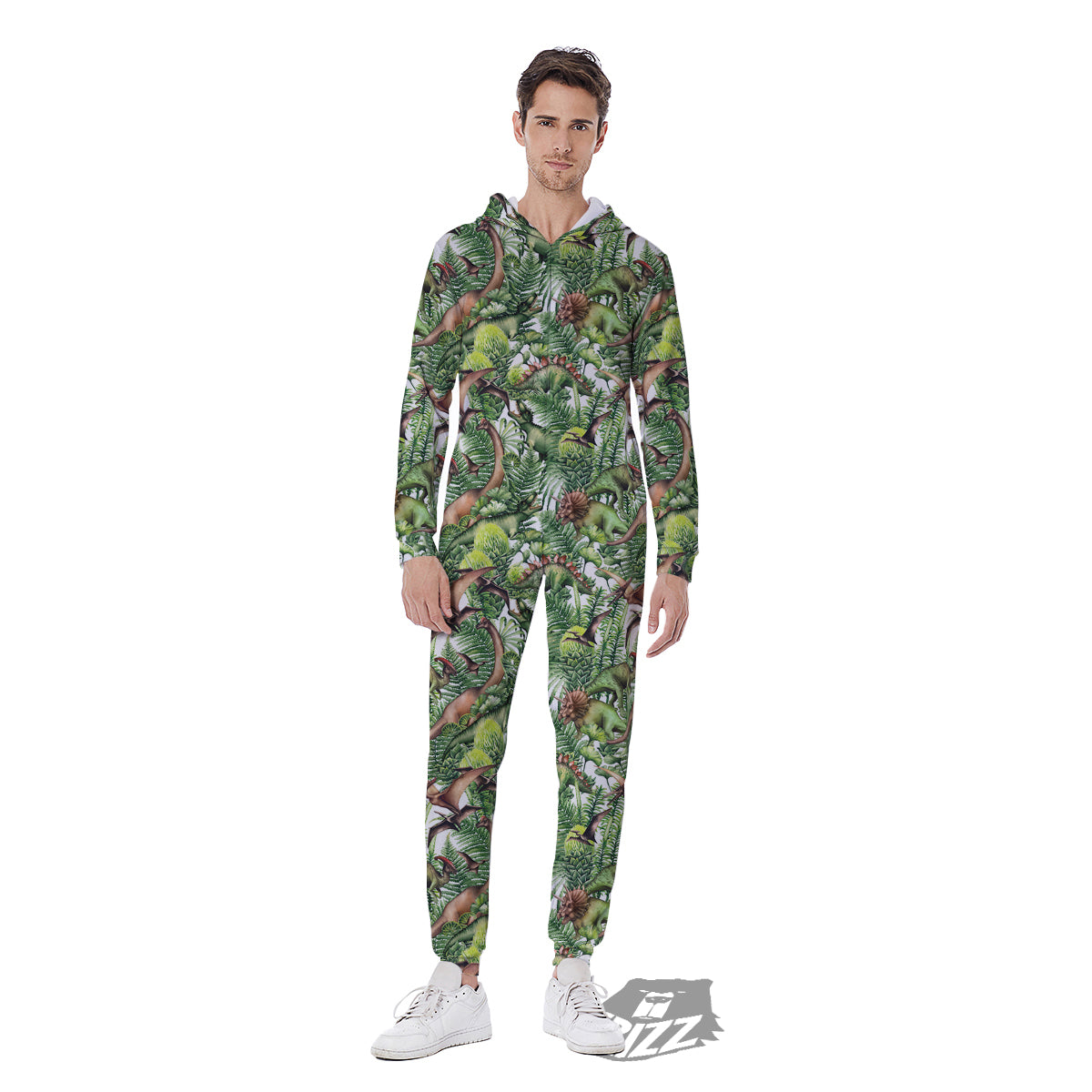 Watercolor Dinosaurs Plants Print Pattern Men's Jumpsuit-grizzshop
