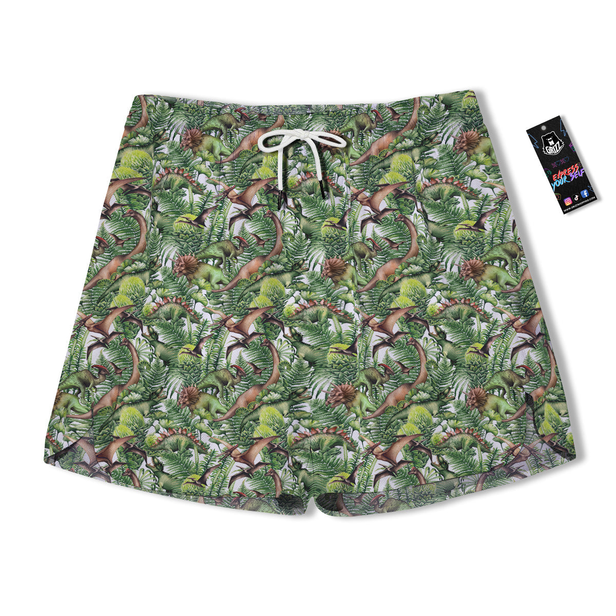 Watercolor Dinosaurs Plants Print Pattern Men's Running Shorts-grizzshop