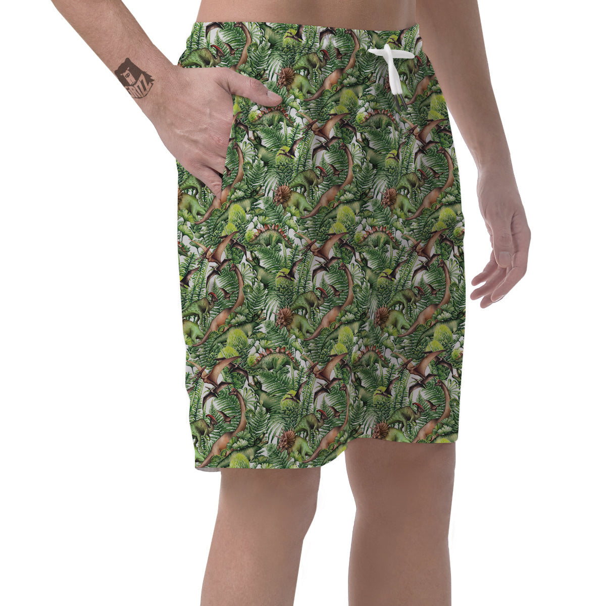 Watercolor Dinosaurs Plants Print Pattern Men's Shorts-grizzshop
