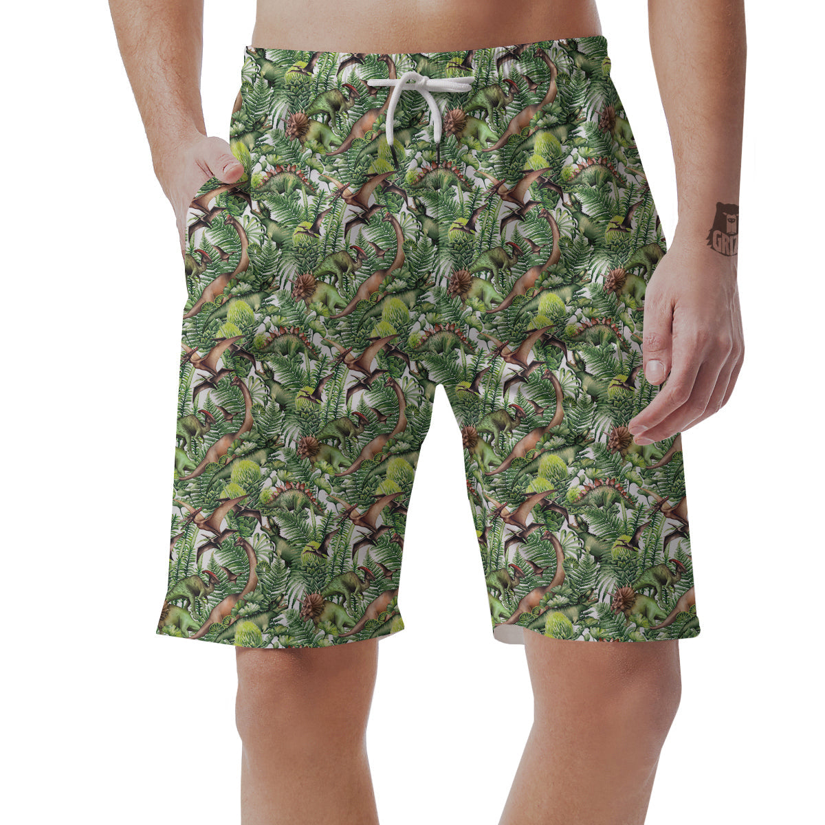 Watercolor Dinosaurs Plants Print Pattern Men's Shorts-grizzshop