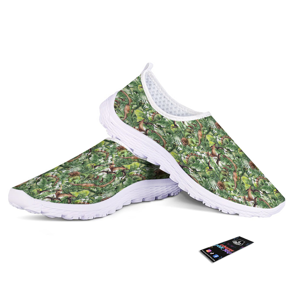 Watercolor Dinosaurs Plants Print Pattern Nurse Shoes-grizzshop