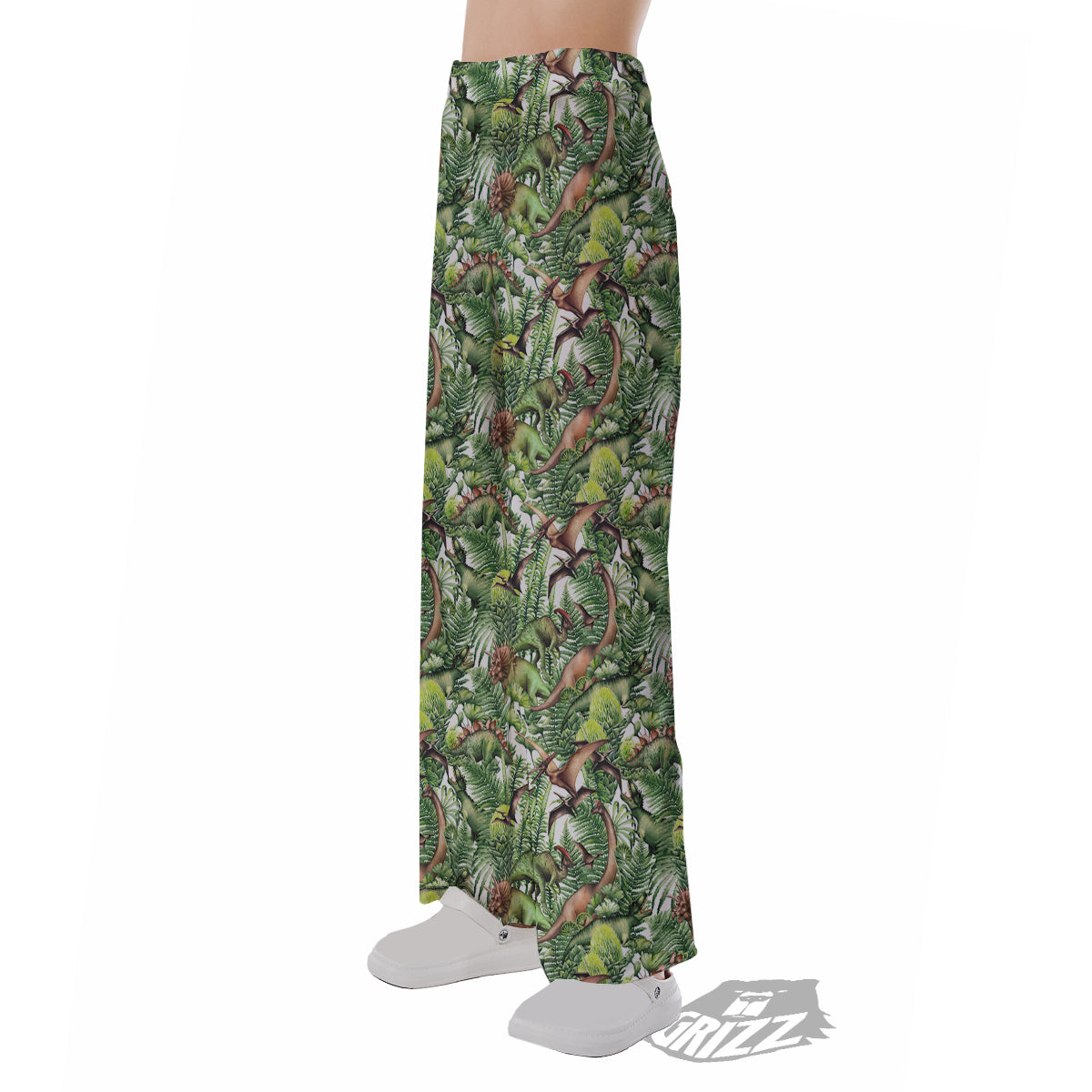 Watercolor Dinosaurs Plants Print Pattern Pajama Pants-grizzshop