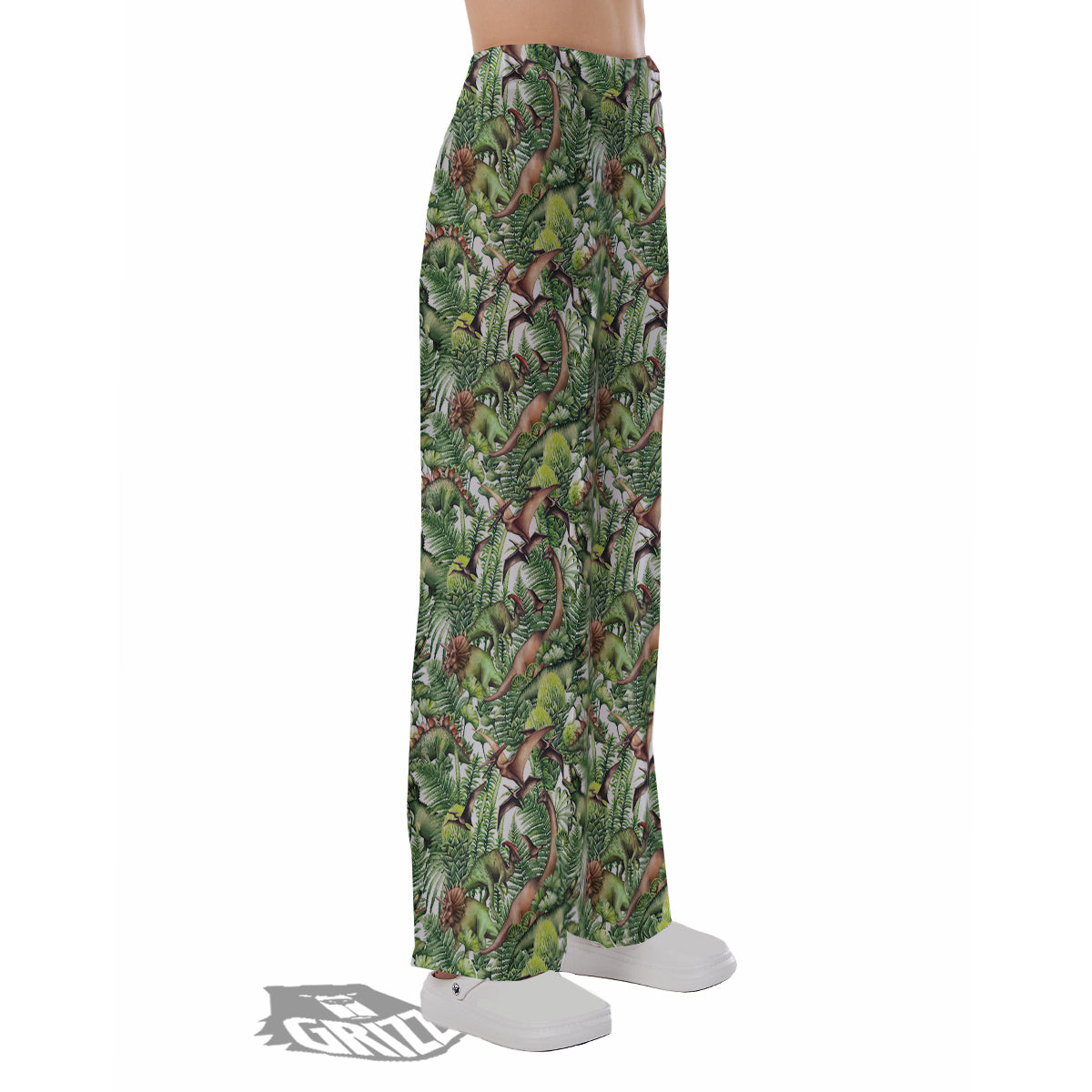 Watercolor Dinosaurs Plants Print Pattern Pajama Pants-grizzshop