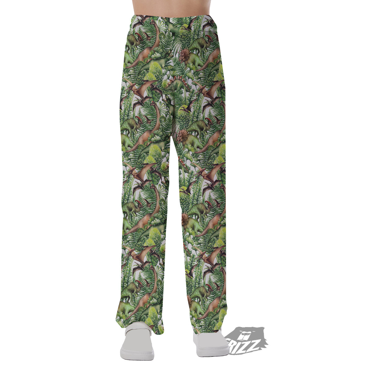 Watercolor Dinosaurs Plants Print Pattern Pajama Pants-grizzshop