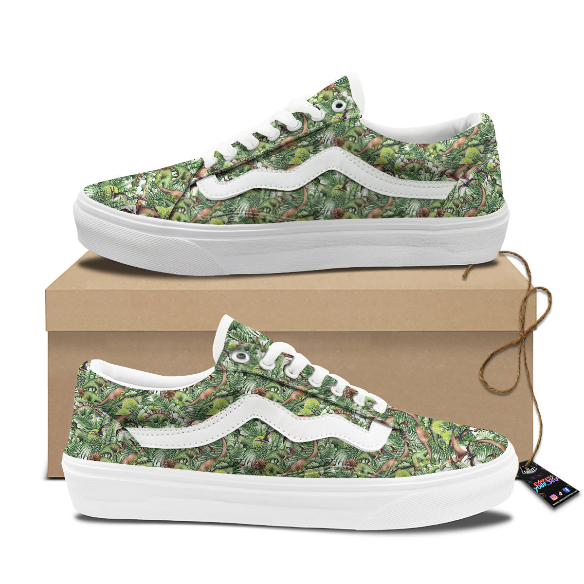 Watercolor Dinosaurs Plants Print Pattern Skate Shoes-grizzshop