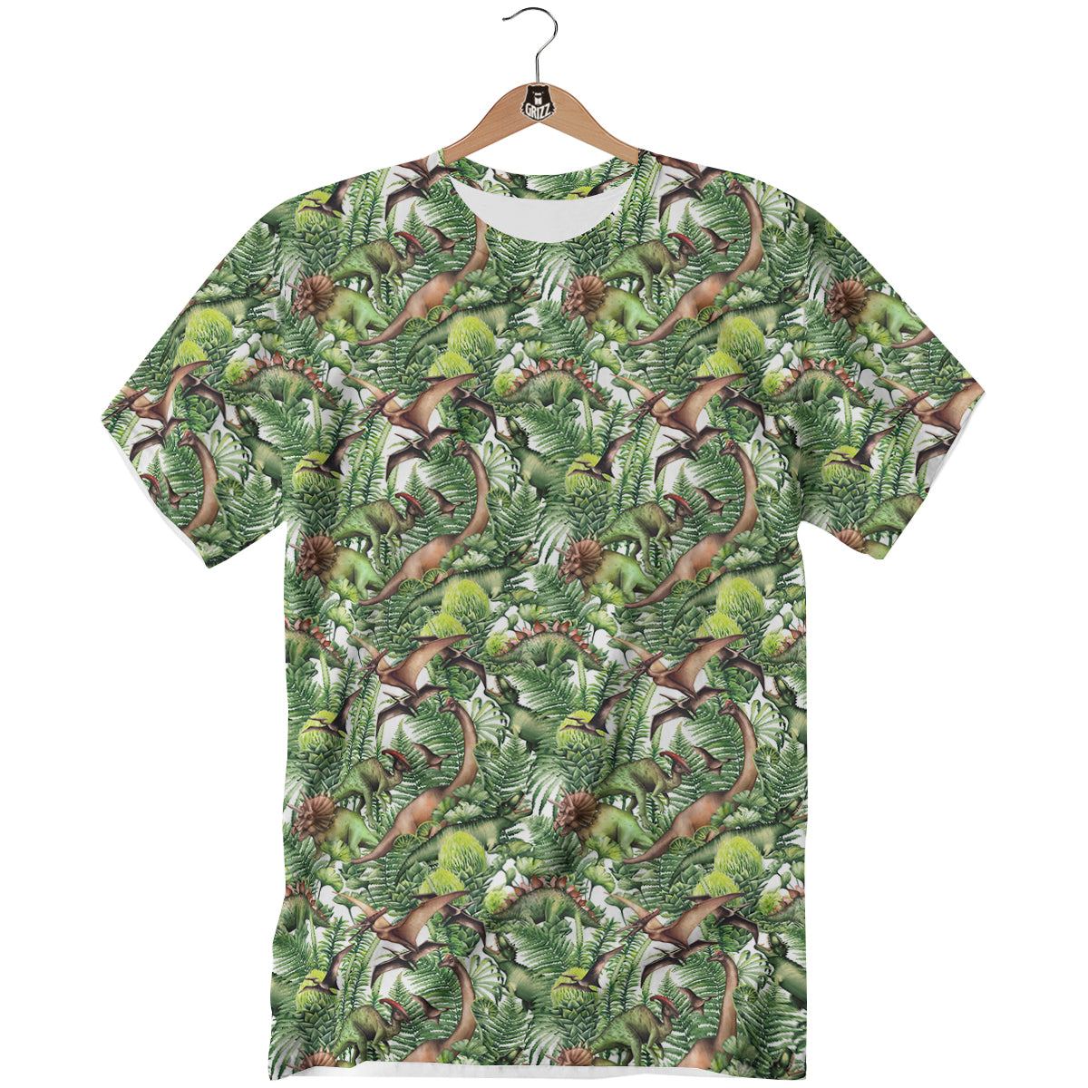 Watercolor Dinosaurs Plants Print Pattern T-Shirt-grizzshop