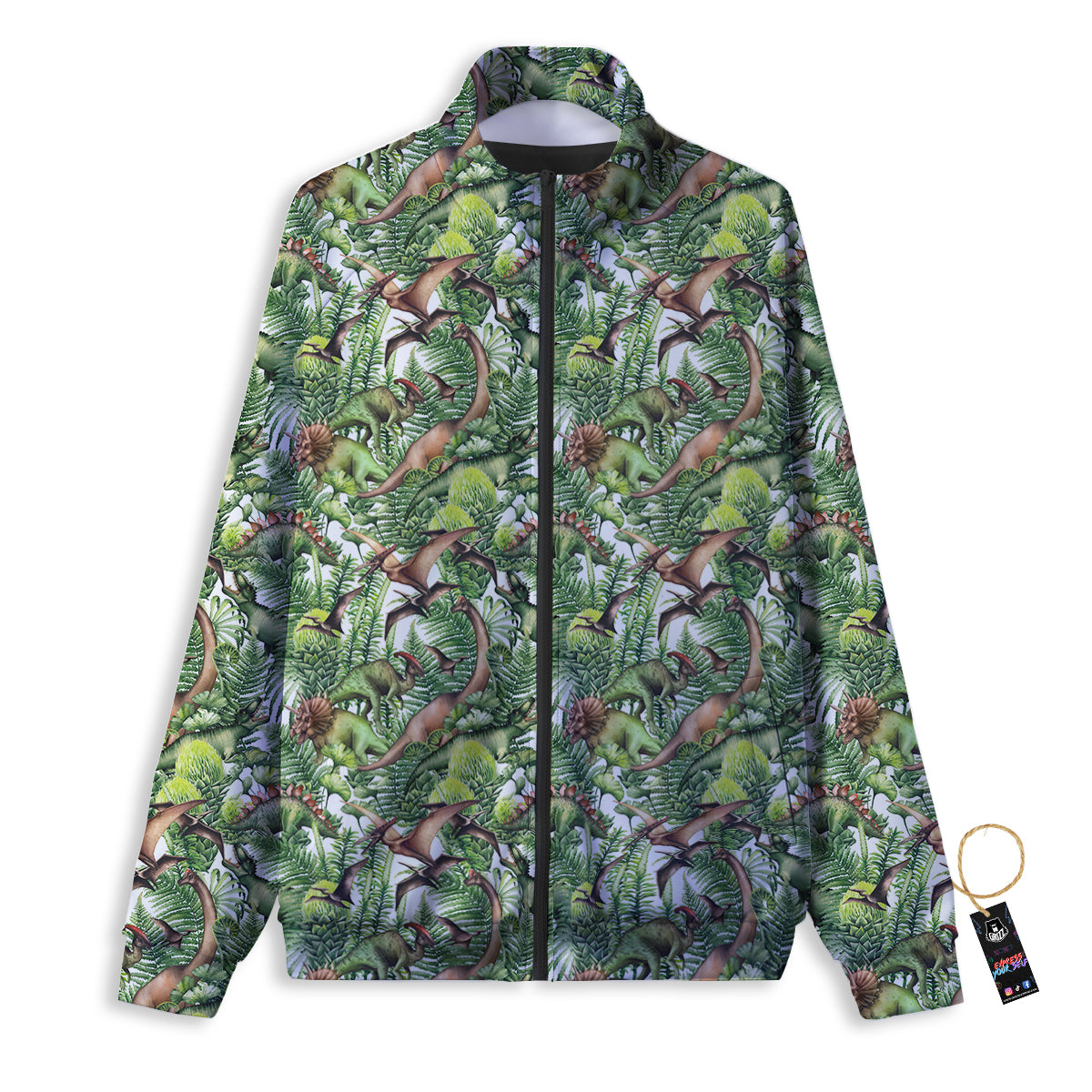 Watercolor Dinosaurs Plants Print Pattern Track Jacket-grizzshop