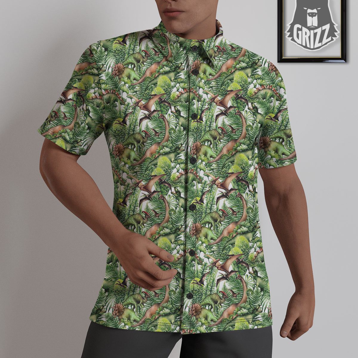 Watercolor Dinosaurs Plants Print Pattern Untucked Shirts-grizzshop