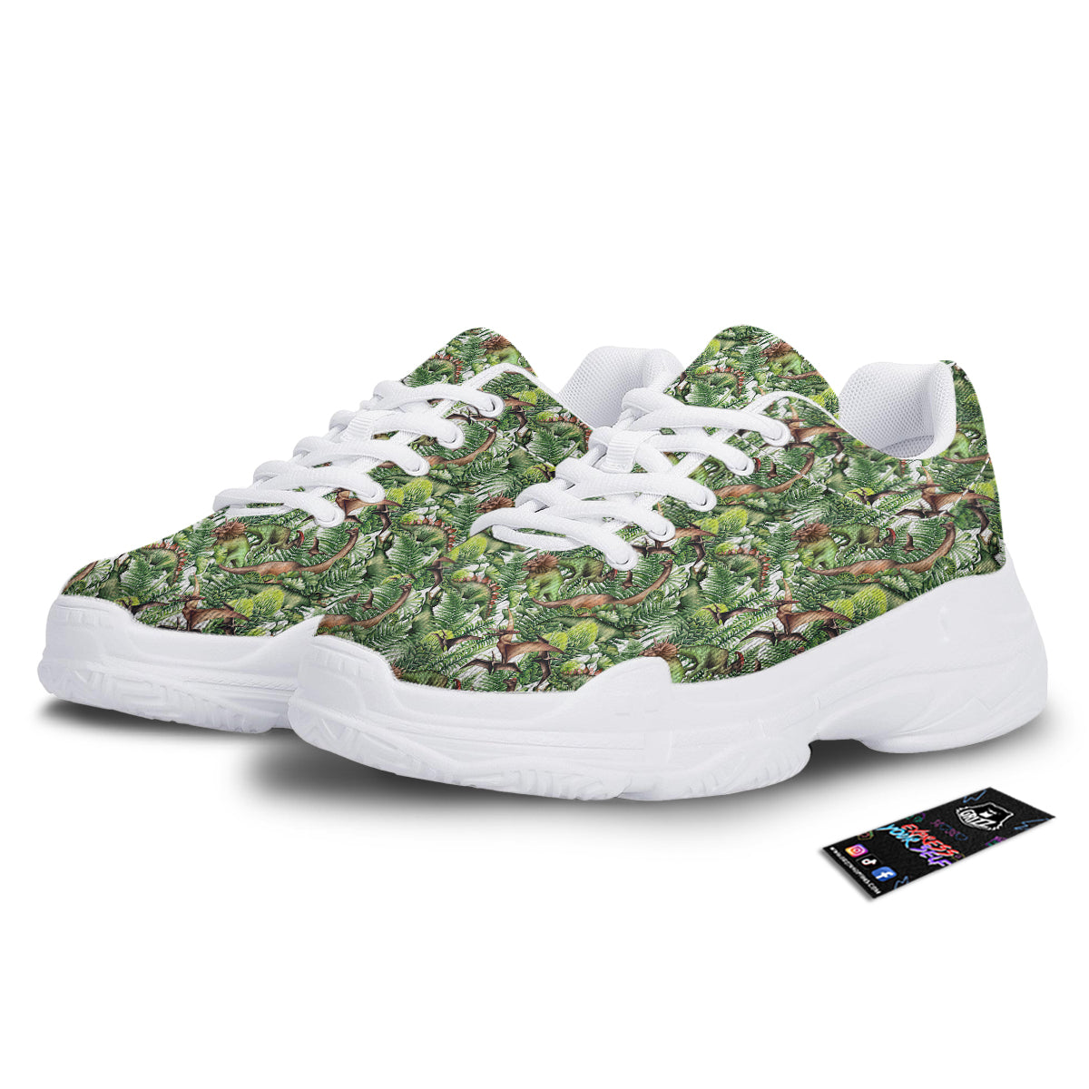Watercolor Dinosaurs Plants Print Pattern White Chunky Shoes-grizzshop