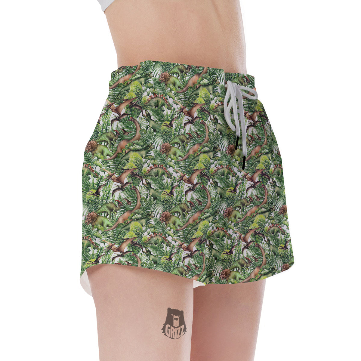 Watercolor Dinosaurs Plants Print Pattern Women's Shorts-grizzshop