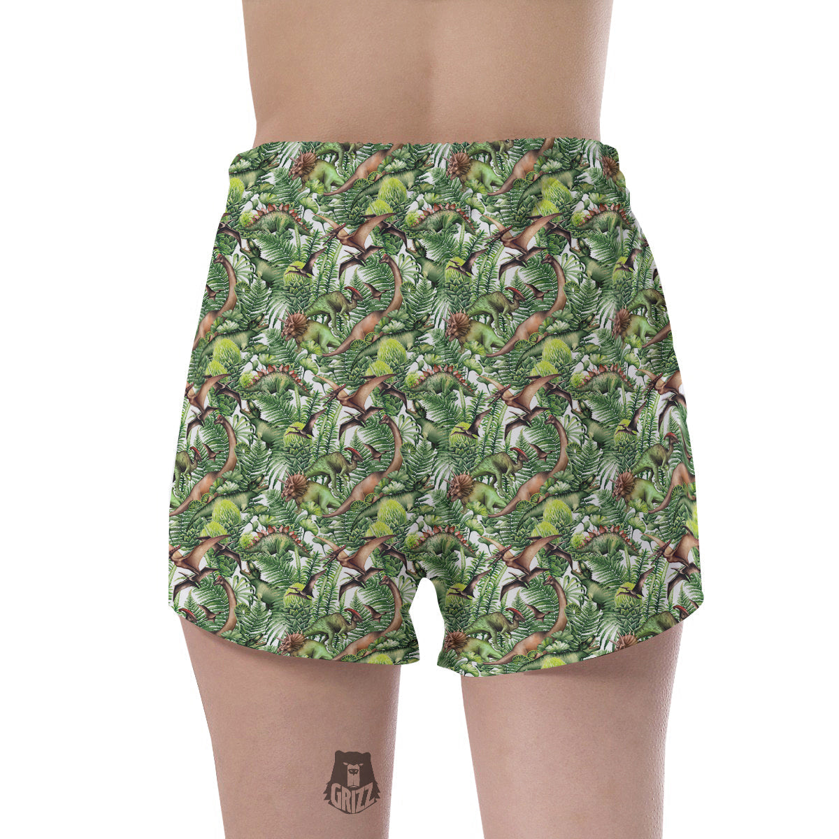 Watercolor Dinosaurs Plants Print Pattern Women's Shorts-grizzshop