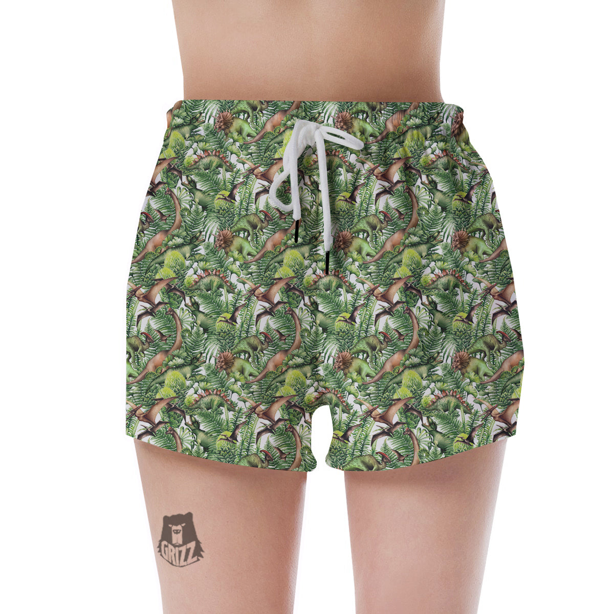 Watercolor Dinosaurs Plants Print Pattern Women's Shorts-grizzshop