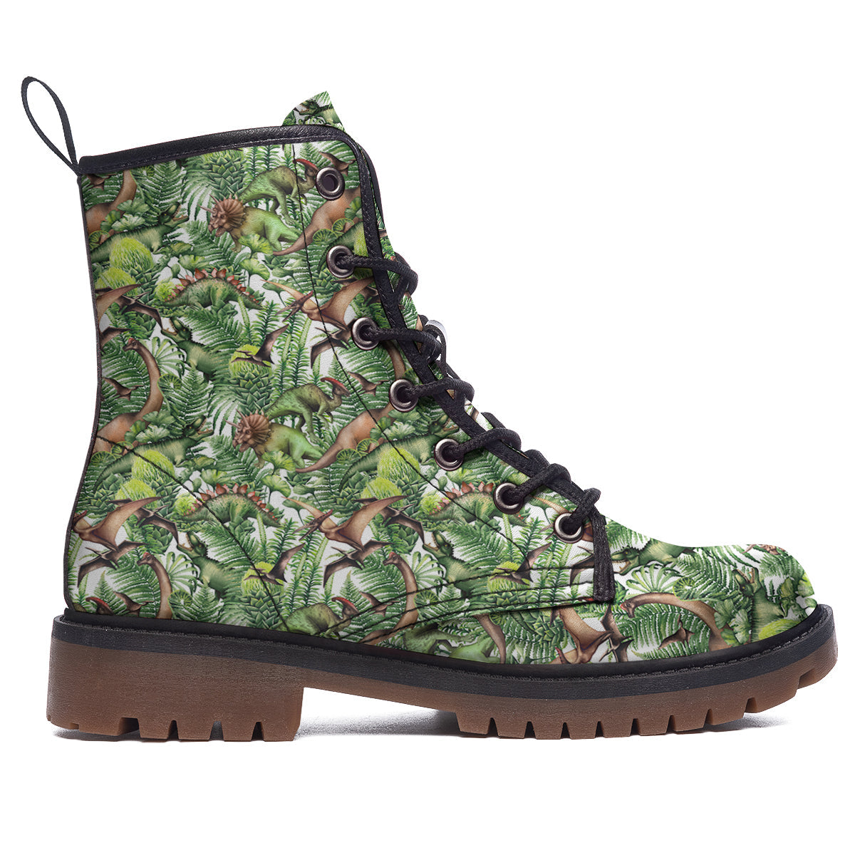 Watercolor Dinosaurs Plants Print Pattern Work Boots-grizzshop