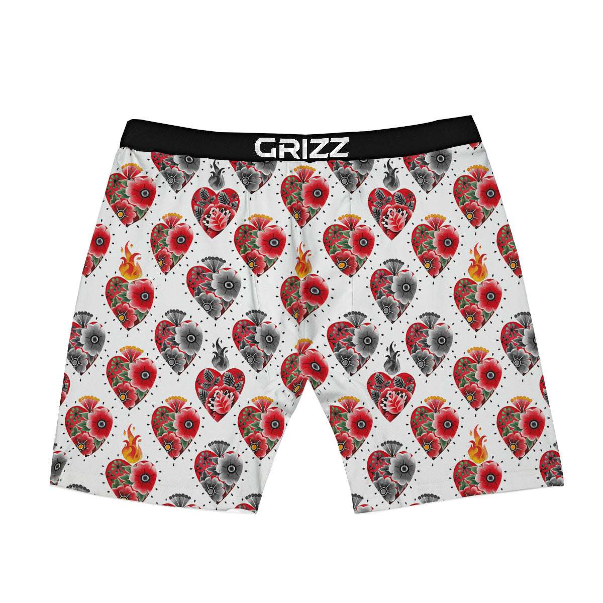 Watercolor Flaming Heart Tattoo Print Pattern Boxer Briefs-grizzshop