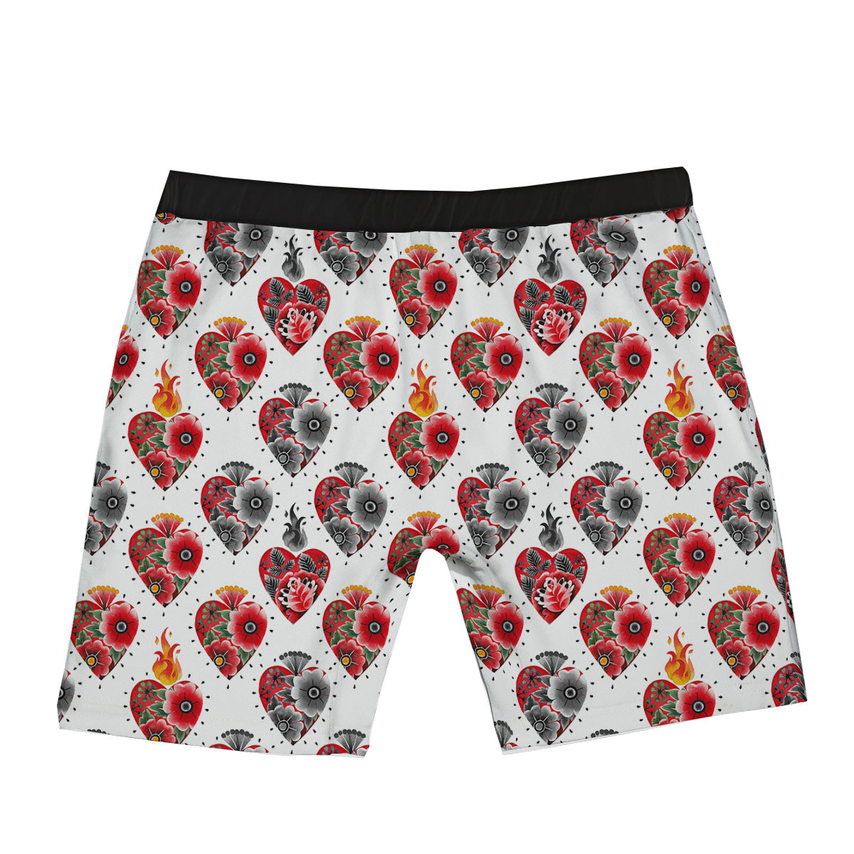 Watercolor Flaming Heart Tattoo Print Pattern Boxer Briefs-grizzshop