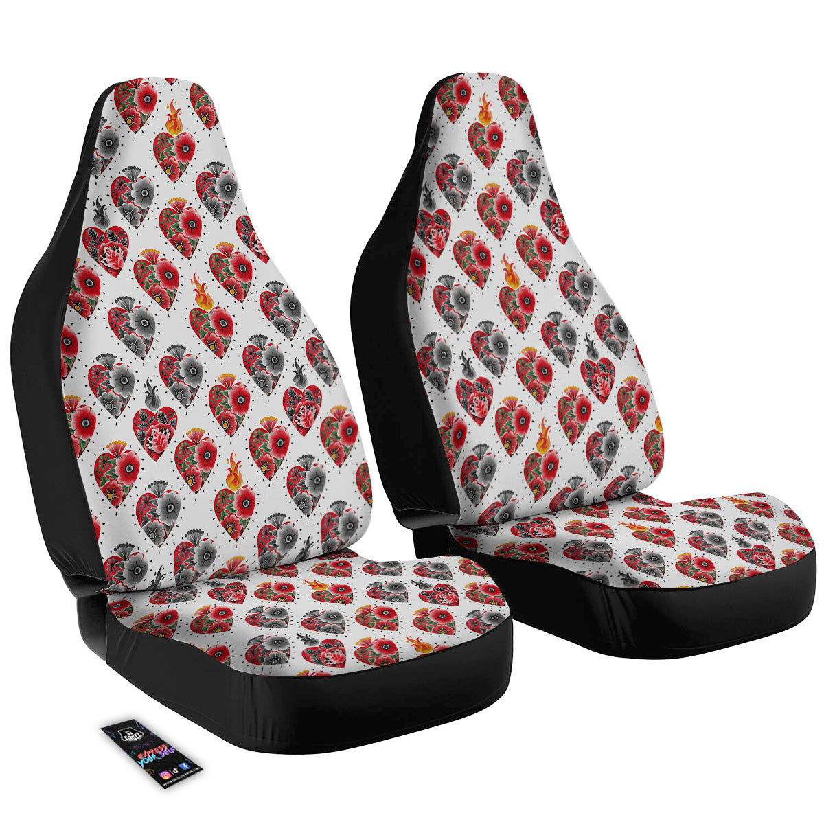 Watercolor Flaming Heart Tattoo Print Pattern Car Seat Covers-grizzshop