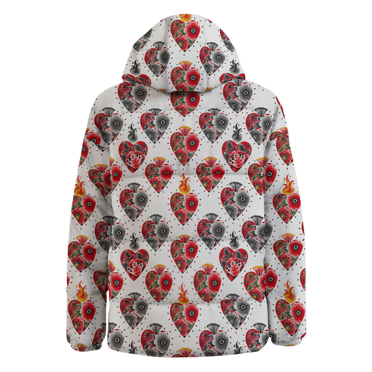 Watercolor Flaming Heart Tattoo Print Pattern Down Jacket-grizzshop