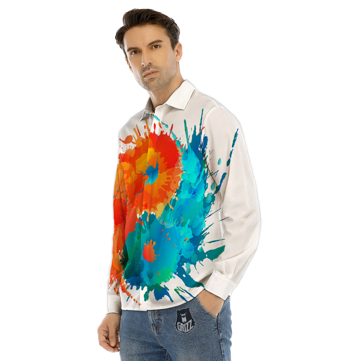 Watercolor Flaming Heart Tattoo Print Pattern Men's Dress Shirts-grizzshop