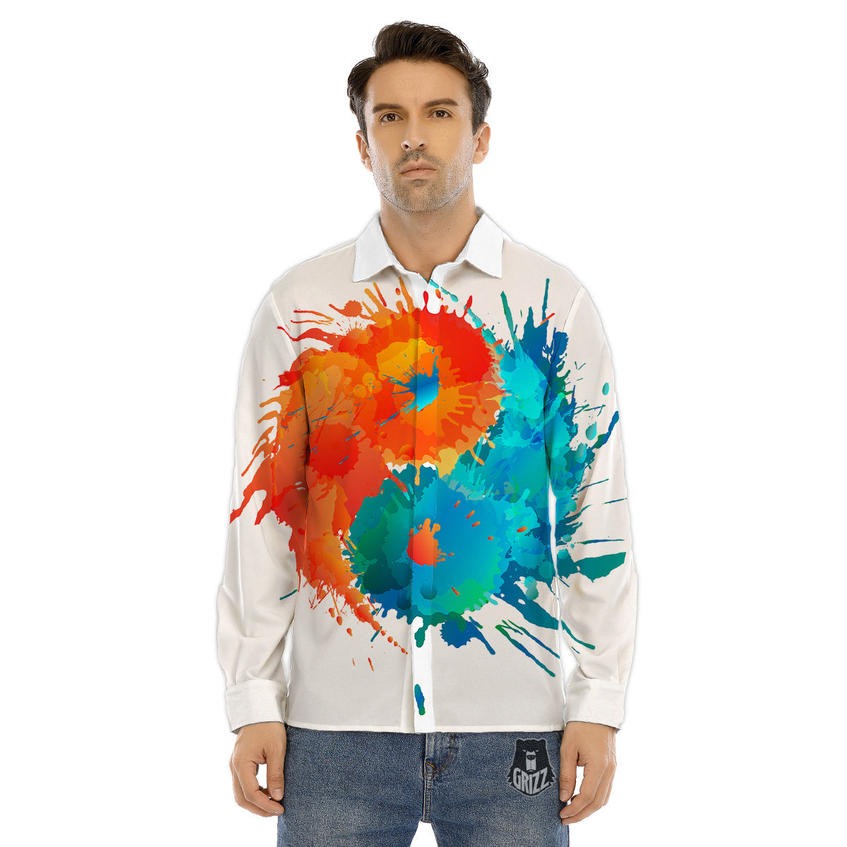 Watercolor Flaming Heart Tattoo Print Pattern Men's Dress Shirts-grizzshop