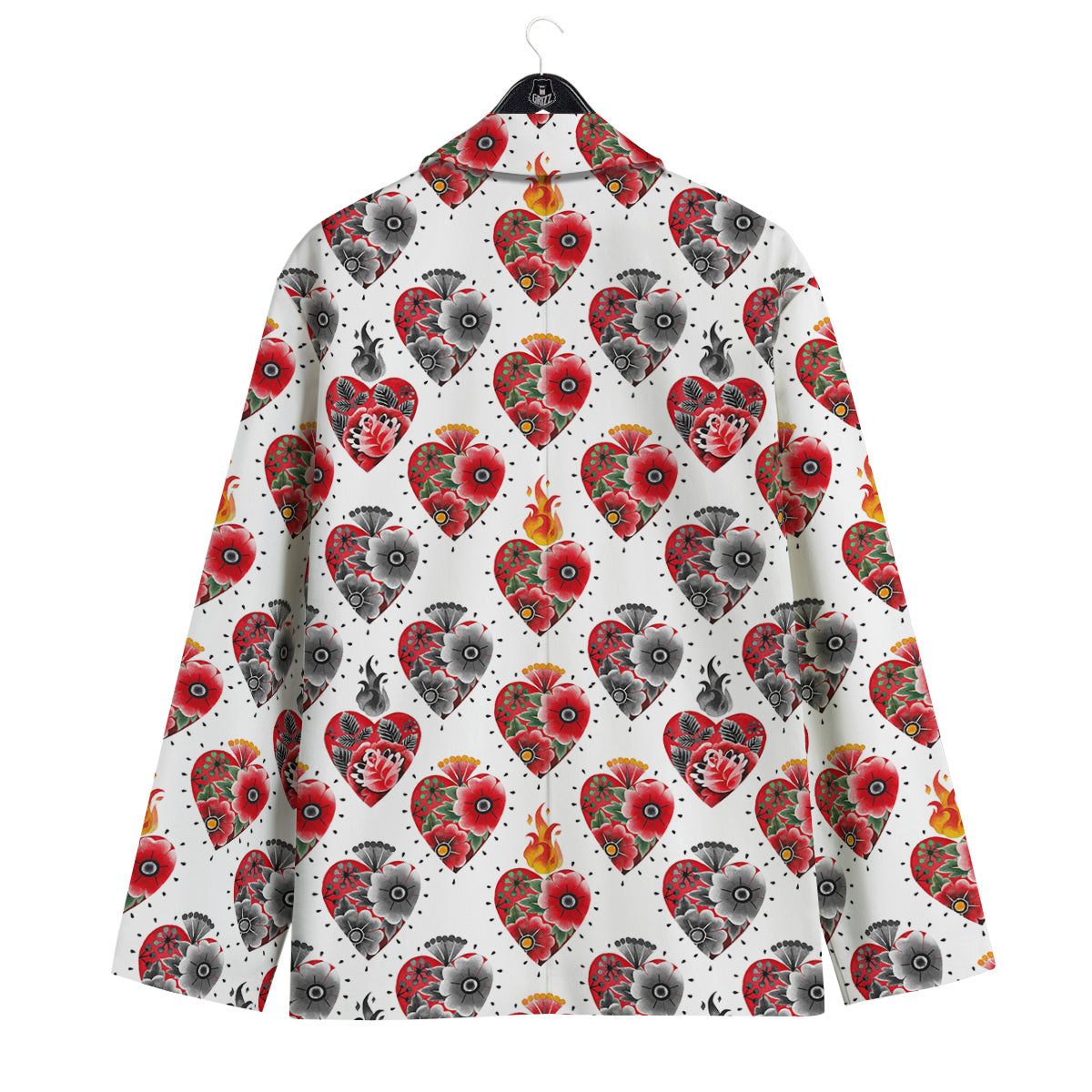 Watercolor Flaming Heart Tattoo Print Pattern Men's Sport Coat-grizzshop