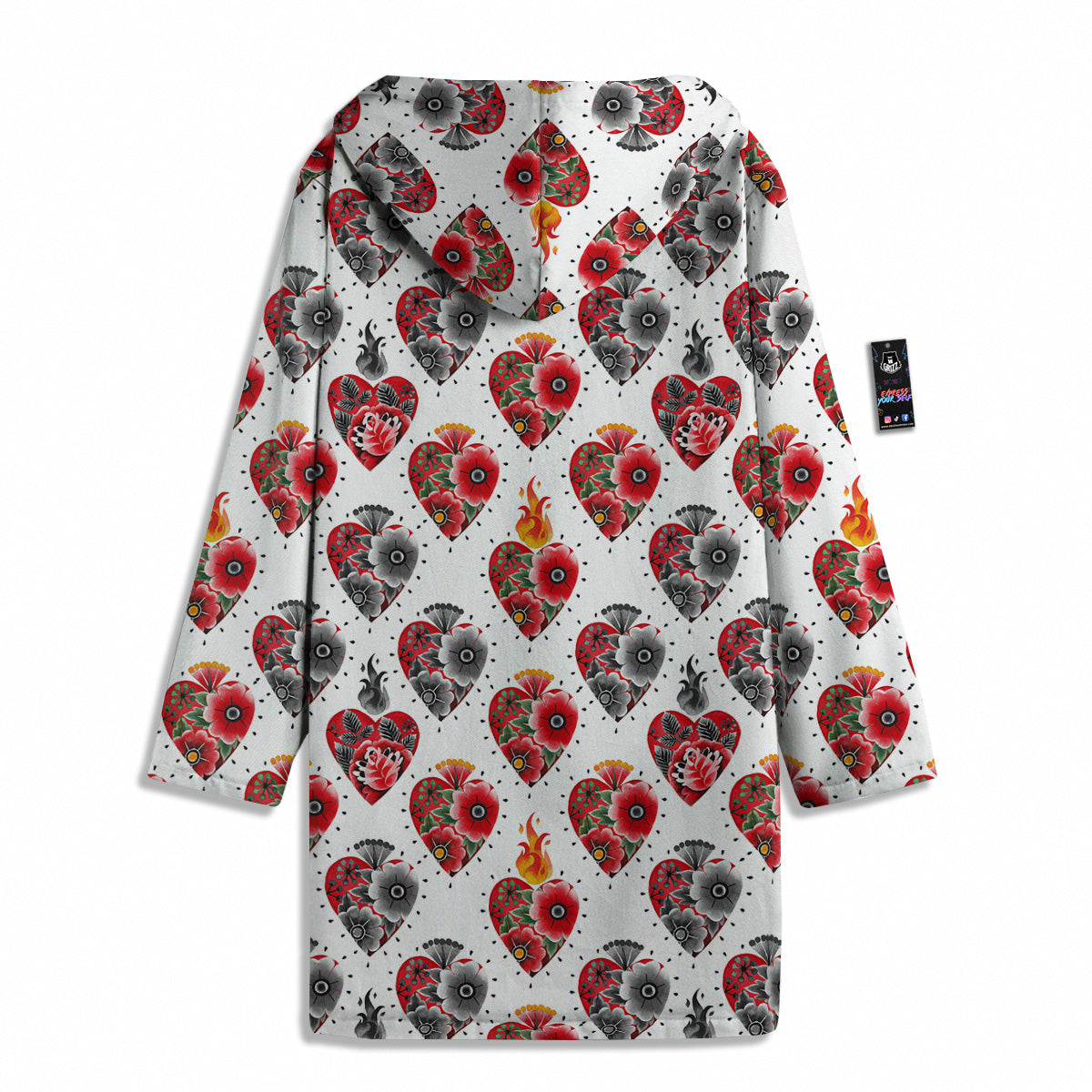 Watercolor Flaming Heart Tattoo Print Pattern Men's Windbreaker Jacket-grizzshop