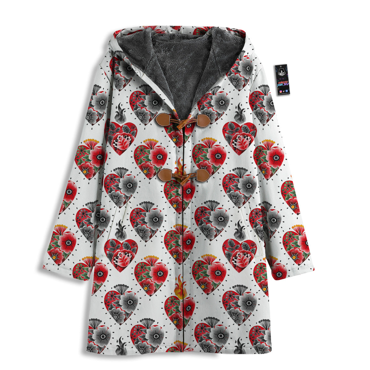 Watercolor Flaming Heart Tattoo Print Pattern Men's Windbreaker Jacket-grizzshop