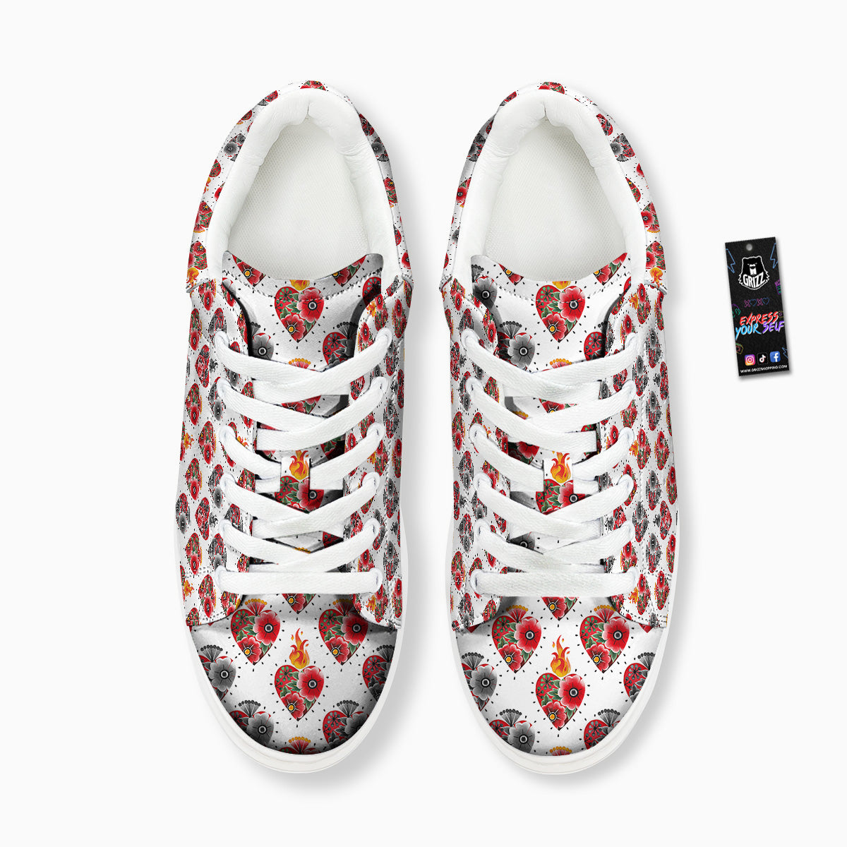 Watercolor Flaming Heart Tattoo Print Pattern Platform Shoes-grizzshop