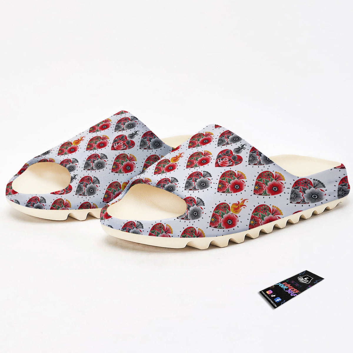 Watercolor Flaming Heart Tattoo Print Pattern Sandals-grizzshop