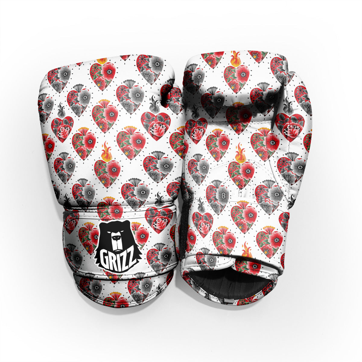 Watercolor Flaming Heart Tattoo Print Pattern Pro Boxing Glove