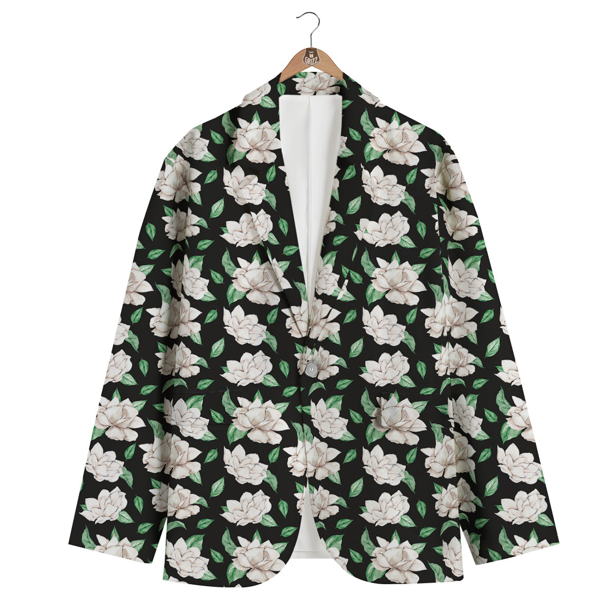 Watercolor Gardenia And Leaf Print Pattern Men's Blazer-grizzshop