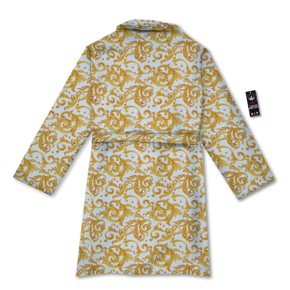 Watercolor Golden Baroque Print Pattern Bathrobe-grizzshop
