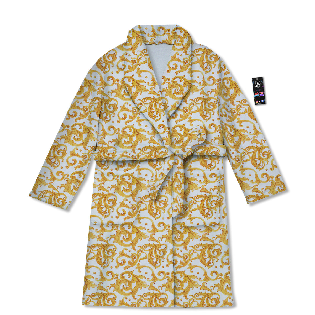 Watercolor Golden Baroque Print Pattern Bathrobe-grizzshop
