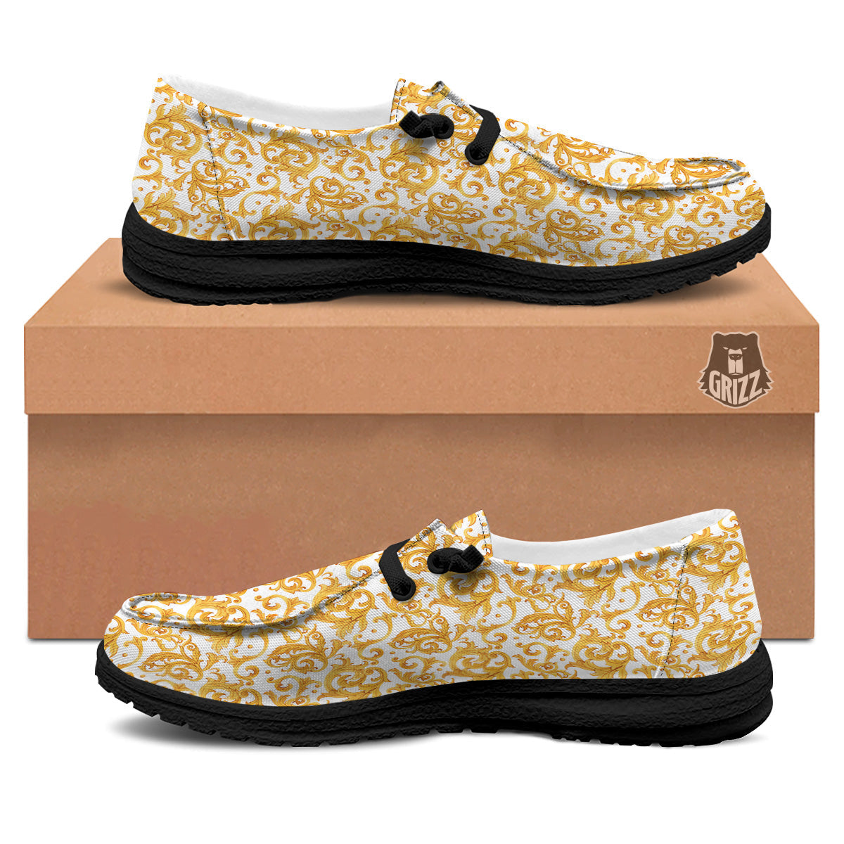 Watercolor Golden Baroque Print Pattern Black Loafers-grizzshop