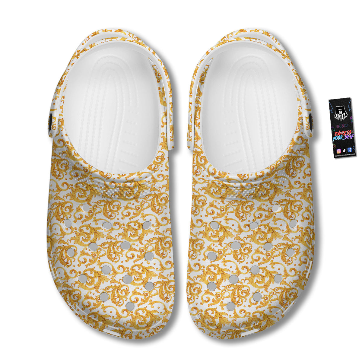 Watercolor Golden Baroque Print Pattern Clog-grizzshop