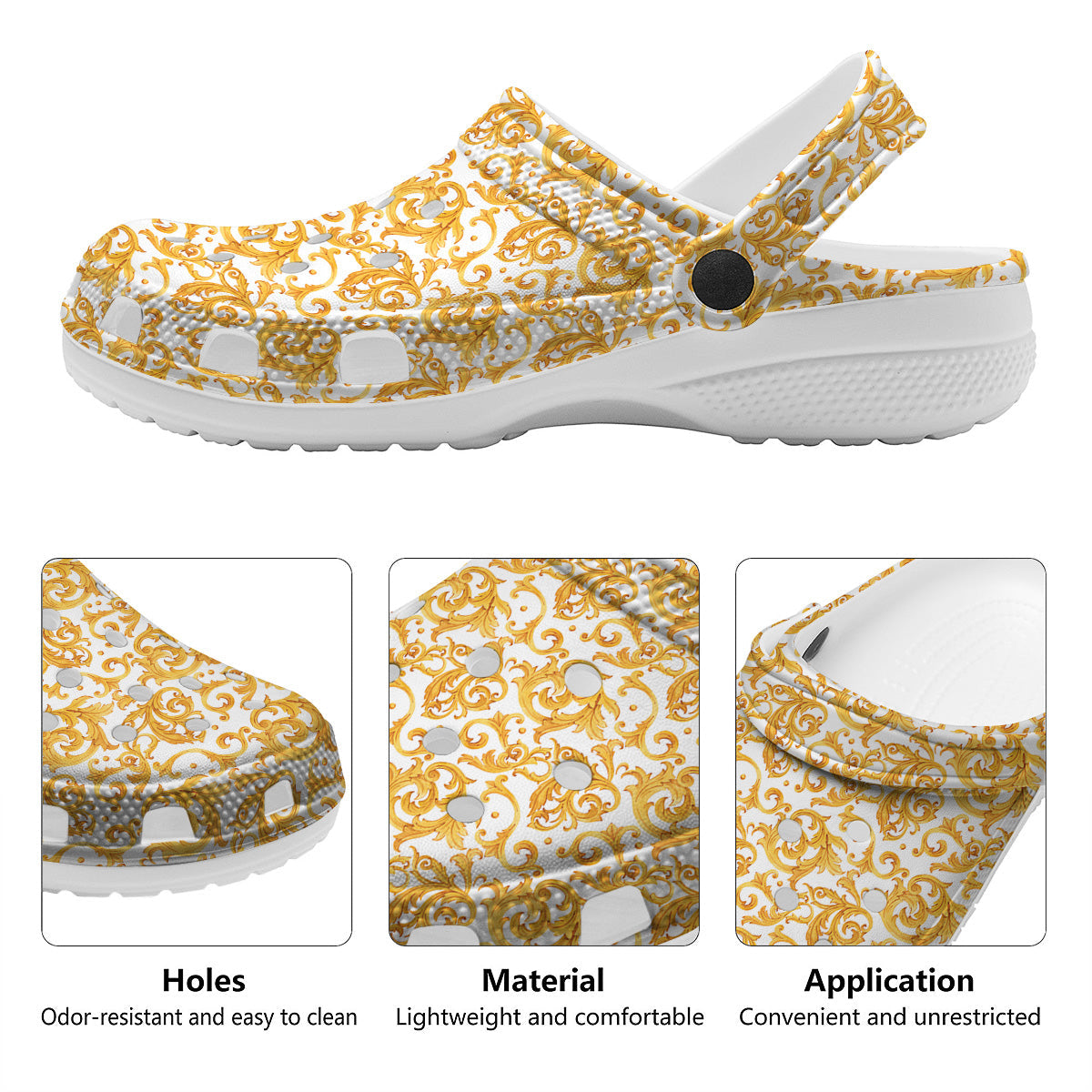 Watercolor Golden Baroque Print Pattern Clog-grizzshop