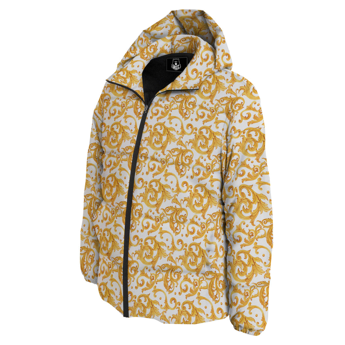 Watercolor Golden Baroque Print Pattern Down Jacket-grizzshop