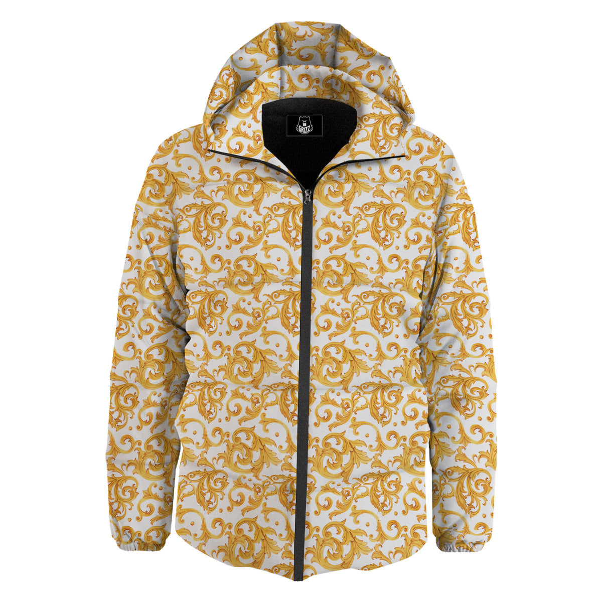Watercolor Golden Baroque Print Pattern Down Jacket-grizzshop