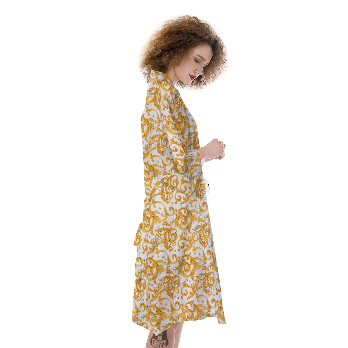 Watercolor Golden Baroque Print Pattern Kimono-grizzshop