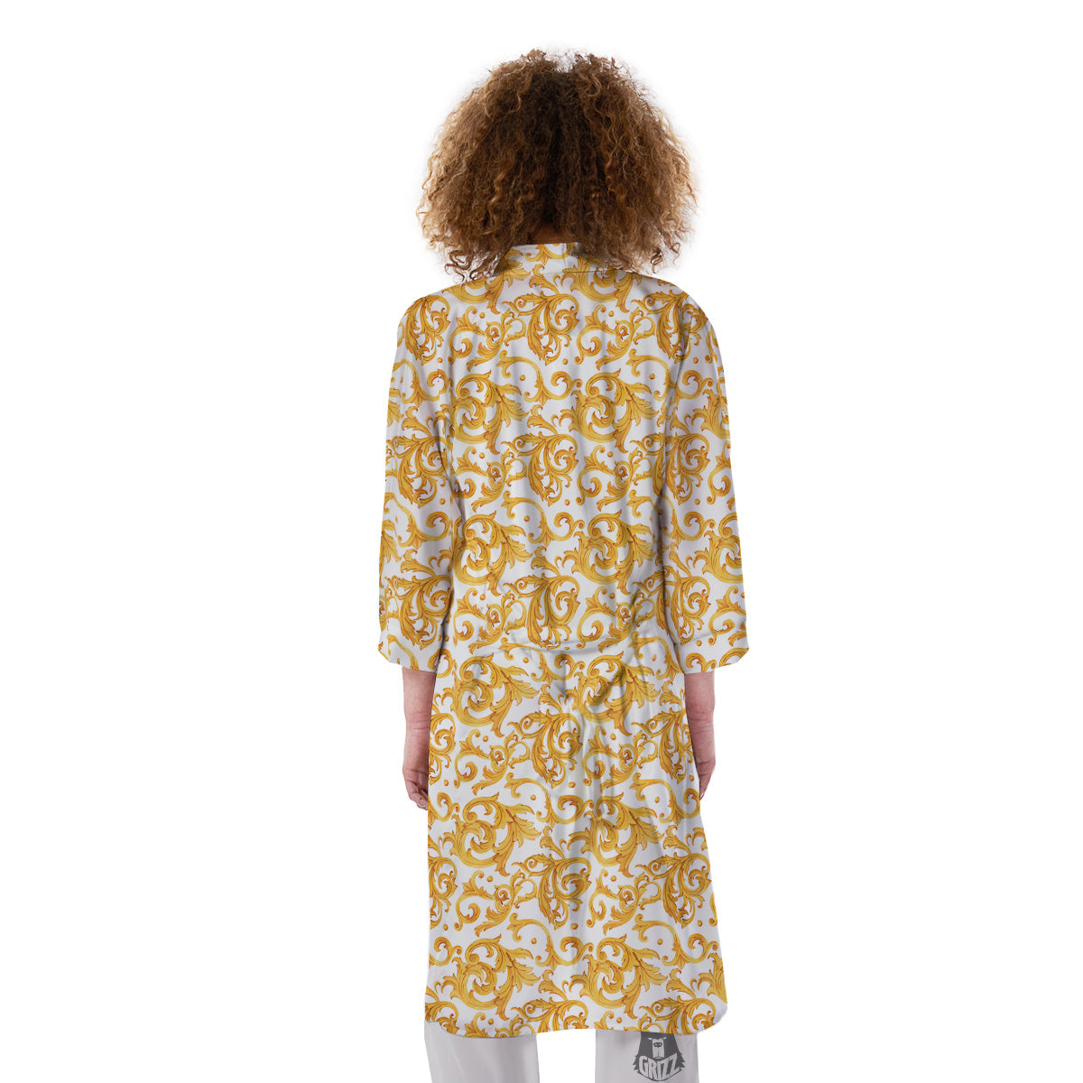 Watercolor Golden Baroque Print Pattern Kimono-grizzshop