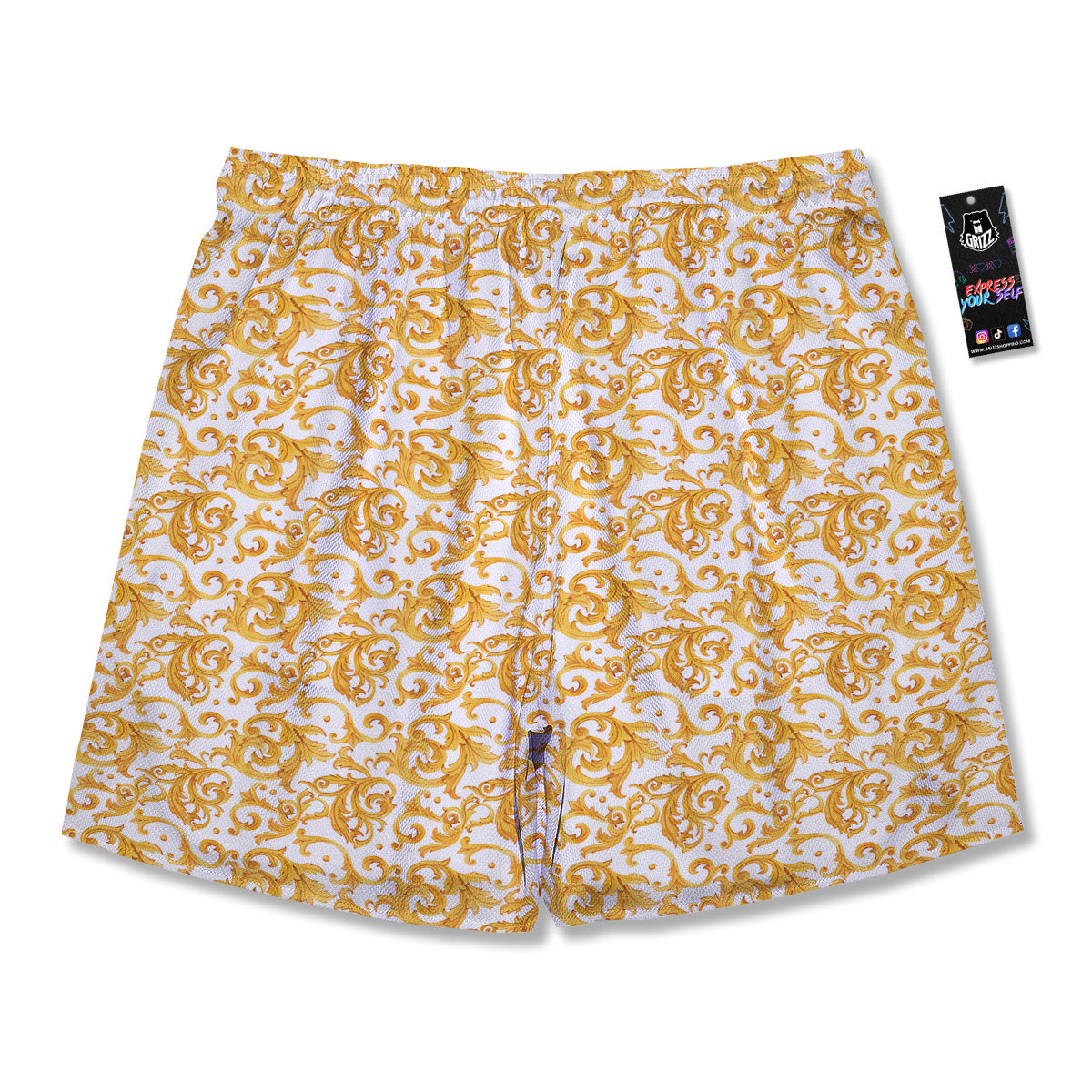 Watercolor Golden Baroque Print Pattern Men's Running Shorts-grizzshop