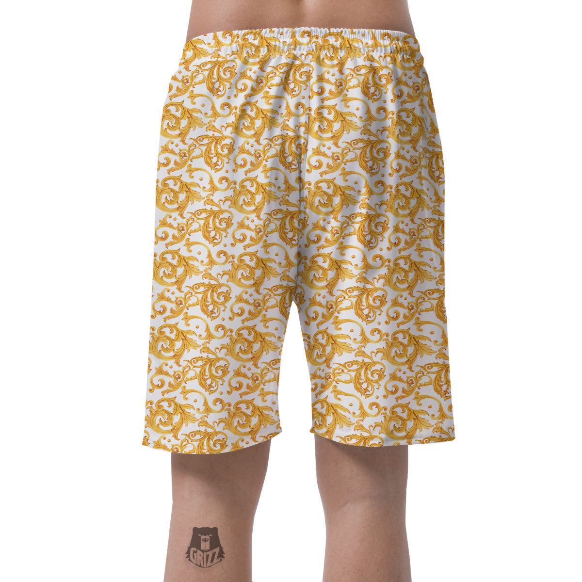 Watercolor Golden Baroque Print Pattern Men's Shorts-grizzshop