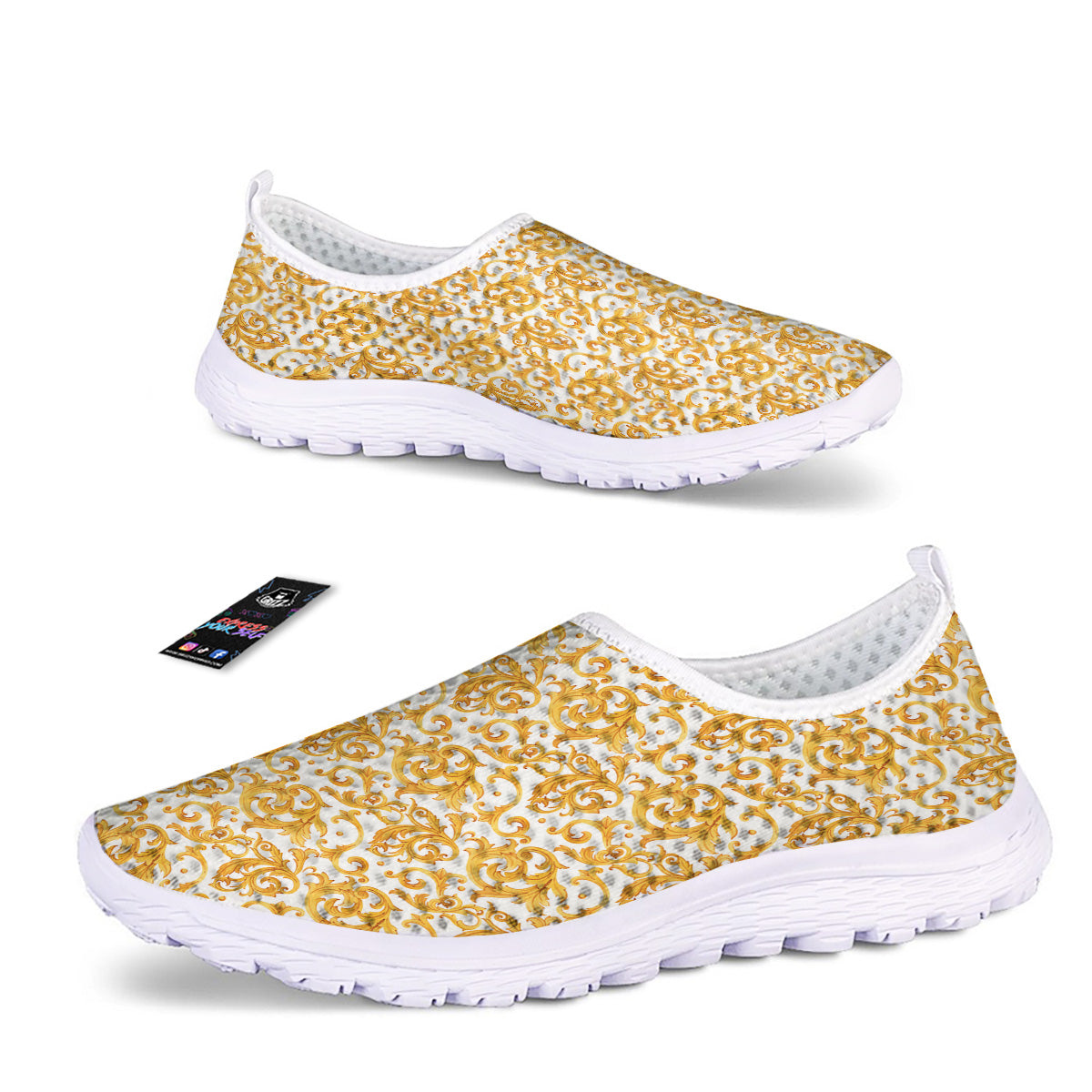 Watercolor Golden Baroque Print Pattern Nurse Shoes-grizzshop