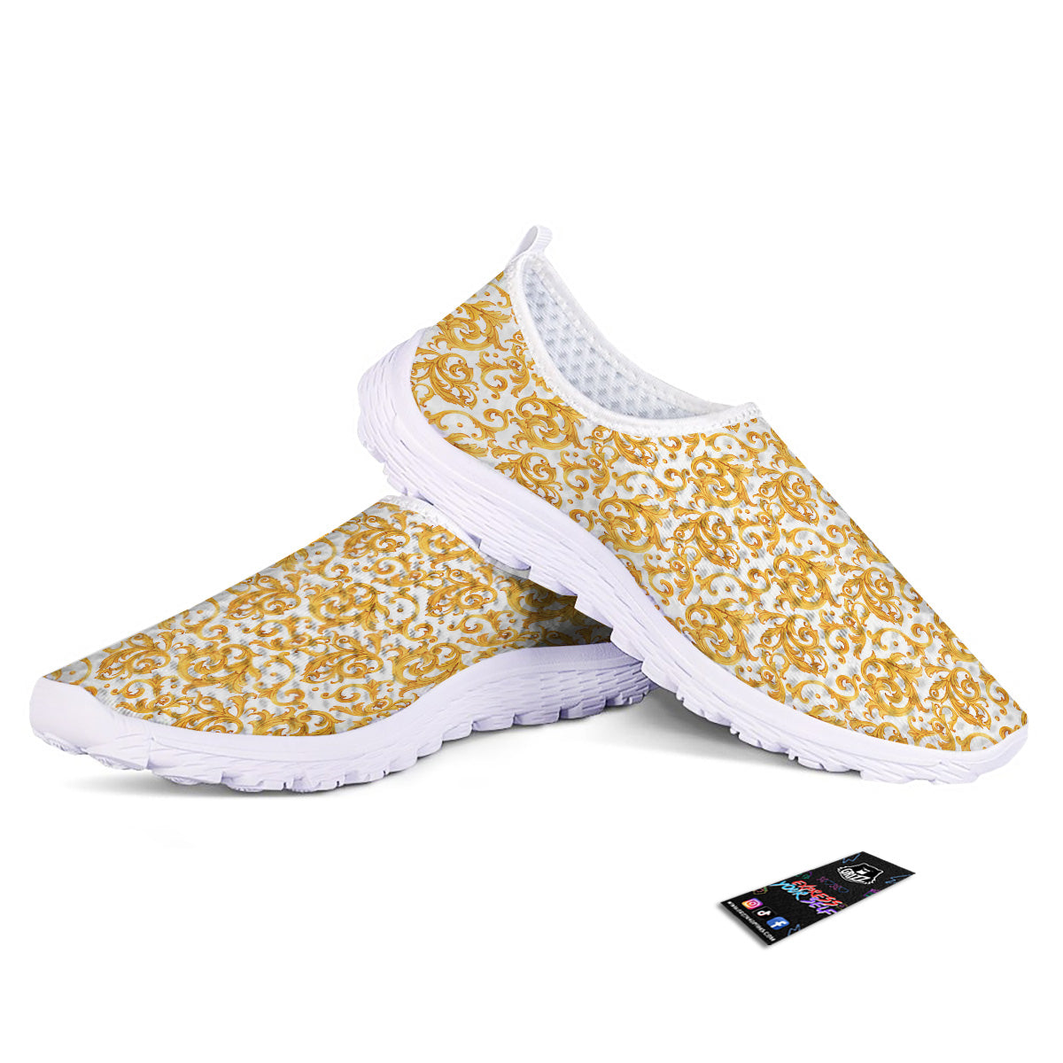 Watercolor Golden Baroque Print Pattern Nurse Shoes-grizzshop
