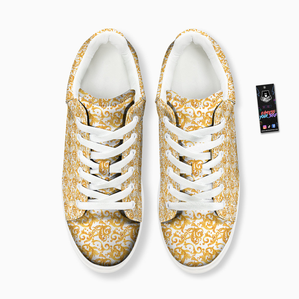 Watercolor Golden Baroque Print Pattern Platform Shoes-grizzshop
