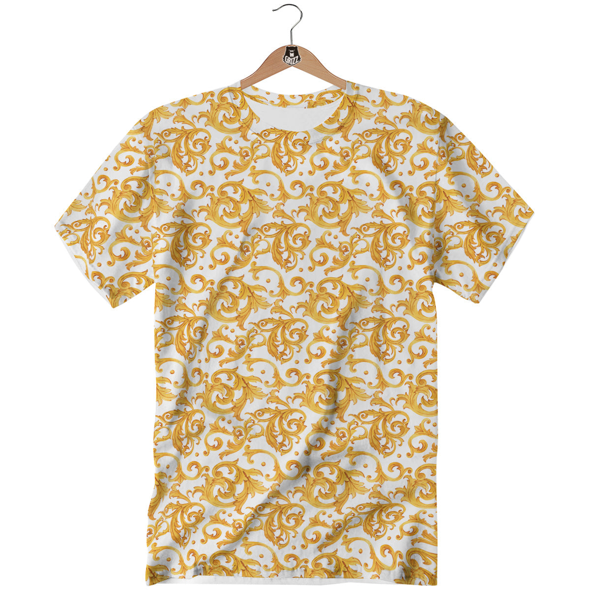 Watercolor Golden Baroque Print Pattern T-Shirt-grizzshop