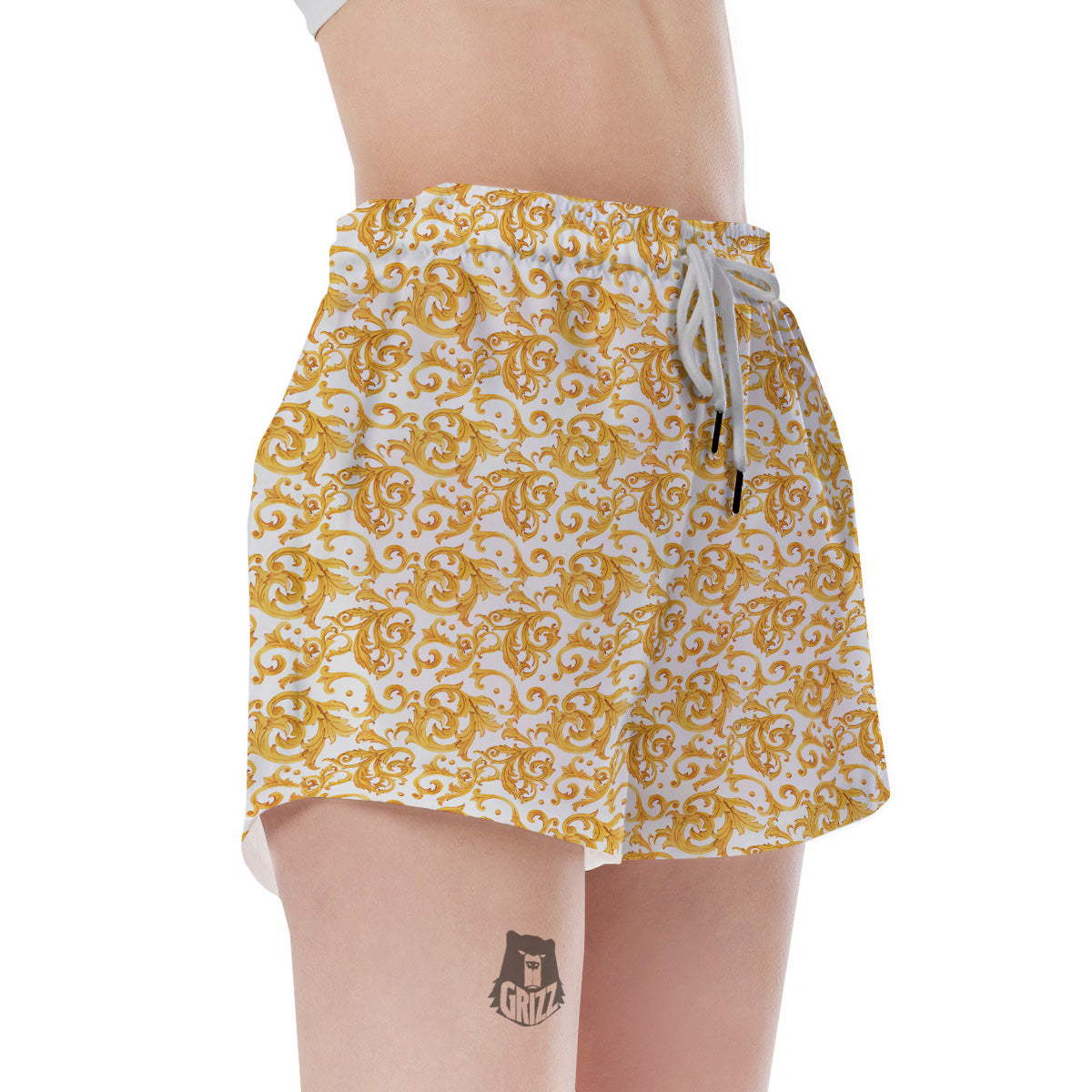 Watercolor Golden Baroque Print Pattern Women's Shorts-grizzshop
