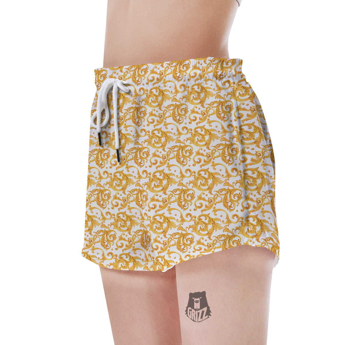 Watercolor Golden Baroque Print Pattern Women's Shorts-grizzshop