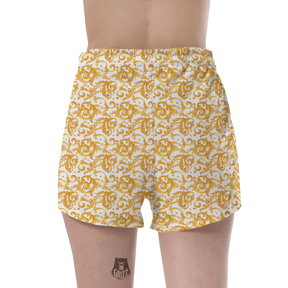 Watercolor Golden Baroque Print Pattern Women's Shorts-grizzshop