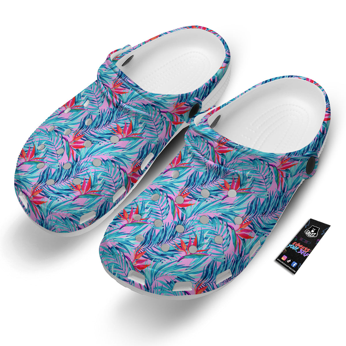 Watercolor Hawaiian Pink And Blue Print Clog-grizzshop